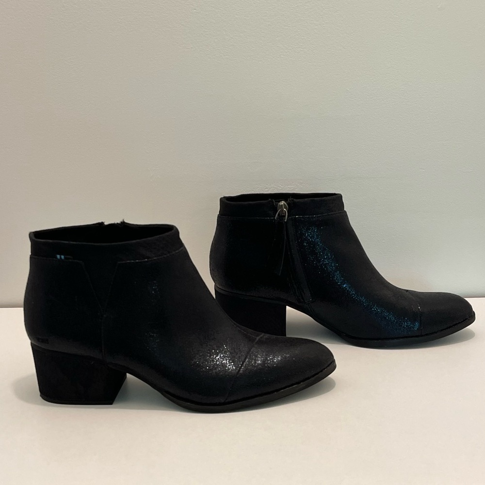 TOMS Crackle Shimmer and Textile Snake Loren Booties Women’s Size 10 Black